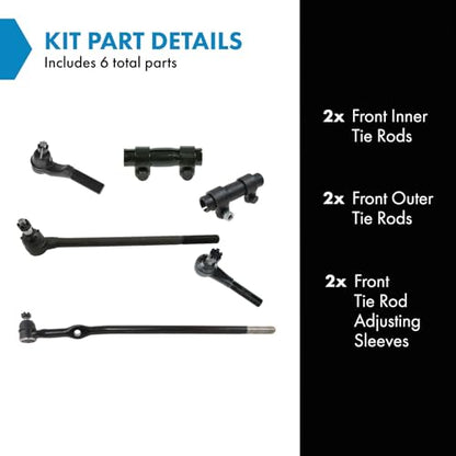 TRQ Inner and Outer Driver and Passenger Side Tie Rod Set 6 Piece - style: PSA74537