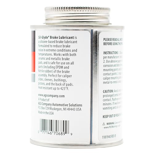 AGS Automotive Solutions Silicone-Based Brake Lubricant - Eliminate Squeals and Enhance Performance with Brush Top Can Application, Long-Lasting, 8oz - Excellent for Complete Brake Assembly Tasks - size: 8oz