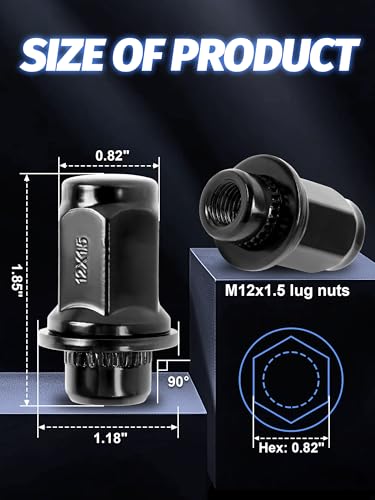 24 pcs M12x1.5 Lug Nuts for Tacoma Anti-Rust Chrome Mag Flat Seat - color: Black, size: M12x1.5, style: 24Pcs，1.85IN