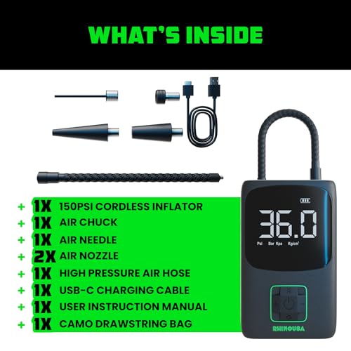 Rhino USA Portable Tire Inflator (150 PSI) Digital Air Compressor w/Gauge
