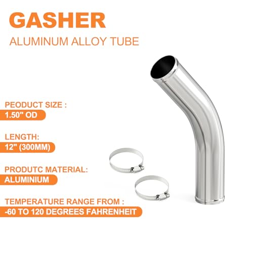 GASHER 1PCS 45 Degree Elbow Aluminum Alloy Tube Intercooler Pipe Air Intake Tube 1.5"OD, Leg Length 12" (300mm) with Bead Roll - color: 45 degree（With Clamps）, size: 1.5"OD (1 PC)