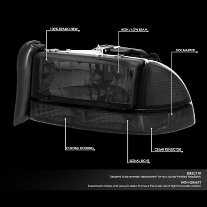Headlight Assembly Compatible with Dodge Dakota 1997-2004 Compatible with Durango 1998-2004 Left Right Headlamp Set Clear Corner 55055110AF 55055110AH 55055111AG 55055111AH