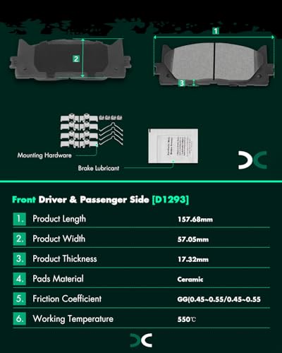 Ceramic Brake Pads Kits SCITOO 8pcs Front Rear For Toyota For Camry 2007-17 - size: Front D1293 & Rear D1212