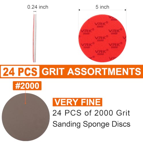 24 PCS 5 Inch Hook and Loop Sanding Sponge Discs Set 2000 Grit - size: 5 In 2000 Grit 24 PCS