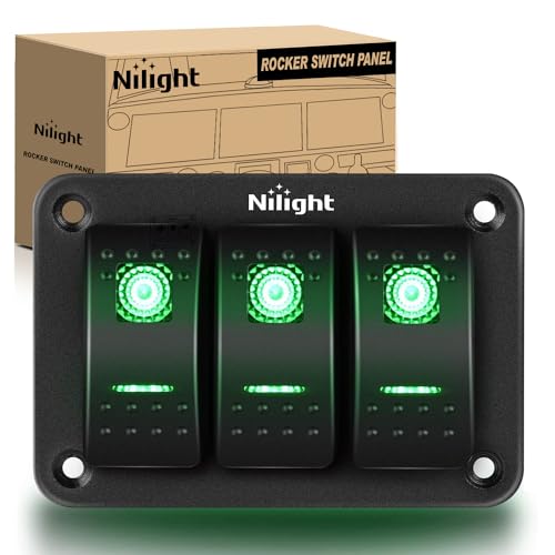 Nilight 3 Gang Rocker Switch Panel SPST On Off 5PIN Electrical Toggle Green - color: Green, size: 3 Gang