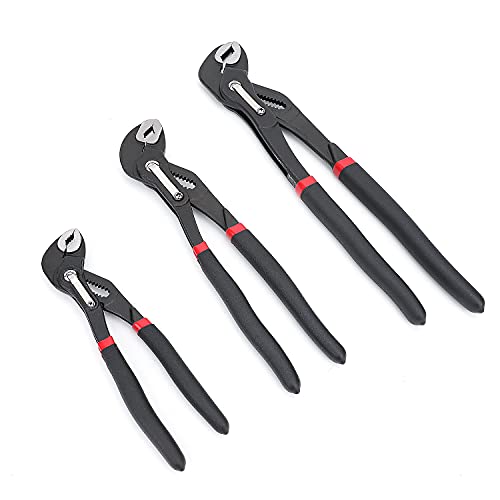 Amazon Basics 3-Piece Quick Release Groove Joint Pliers Set, Drop Forged Chrome Vanadium Steel with Comfortable Rubber Grip, Adjustable, 7-inch, 10-inch, and 12-inch, Black - size: 3-Piece, style: Groove Joint