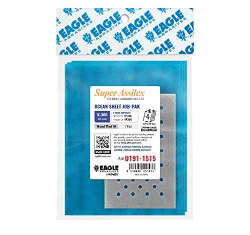 Super Assilex Flexible Sanding Sheets Job-PAK, Ocean K-360, U191-1515, 4 Sheets + 1 M Hand Pad for Half Sheets - color: K-360 Ocean, size: w/ Half-sheet M Pad