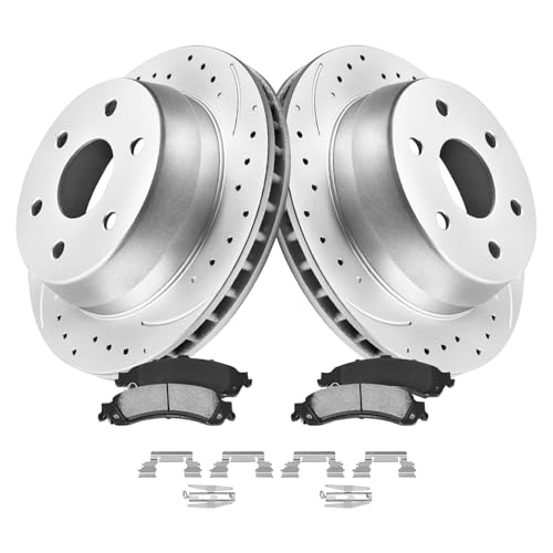MOTOREVO Rear Brake Pads and Rotors Kit Compatible with Silverado 1500 [ 2001-2006 ], High-Carbon Alloy Drilled & Slotted Discos de Frenos Delanteros [ 13in, App Specific ] [ Dual Piston, 6 Lug ] - color: Rear, size: Rear 2001-2006 330mm Dual Piston, exc.