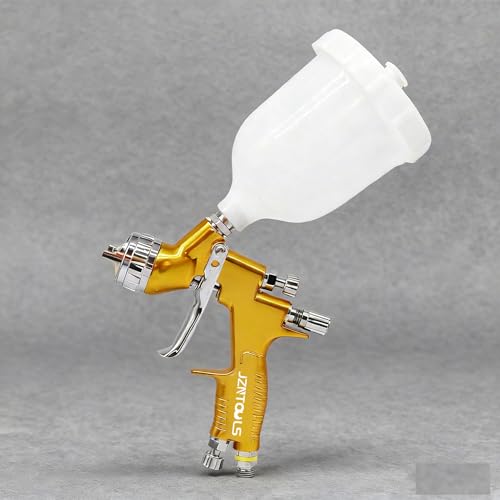 HVLP Spray Gun with 1.3mm Plum Blossom Shape Nozzle, Stainless Steel, Gold, Paint Sprayer Premium Tool Kit for Car & Automotive, Furniture, House Finishing, Varnish and Top Coat - style: Gold（Plum Blossom Nozzle）