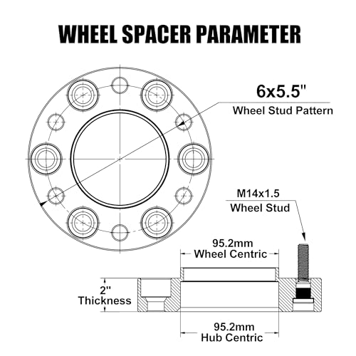 FLYCLE 6x5.5 Hubcentric Wheel Spacers for 2024 2025 2026 Tacoma with M14x1.5, 2 inch 6x139.7mm Wheel Spacer 95.2mm Center Bore for 2022-2026 Tundra,2023-2026 Sequoia, 2021-2026 LX600,2023-2025 GX550 - size: 2 Inch(2024 Tacoma)
