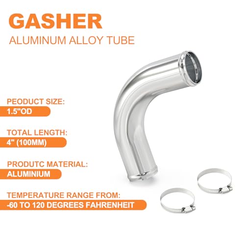GASHER 1PCS 90 Degree Elbow Aluminum Alloy Tube Intercooler Pipe Air Intake Tube 1.5"OD, Leg Length 4" (100mm) with Bead Roll, - color: 90 degree（With Clamps）, size: 1.5"OD (1 PC)