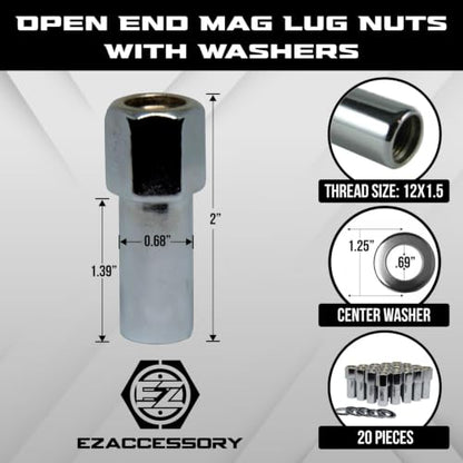 Open End Cragar SST Mag Lug Nut 12mmx1.5 with Center Washer Set of 20 Pcs - size: 12x1.5