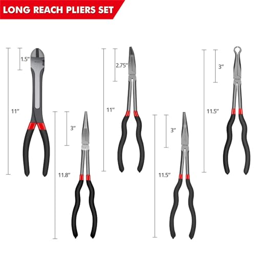 TOOLEAGUE 5Pcs Extra Long Needle Nose Pliers Set - size: 5pcs,11"