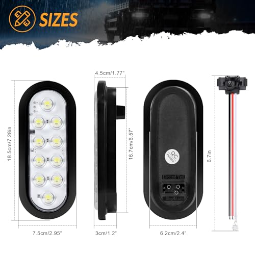 6-Inch Oval White LED Trailer Tail Lights 2PCS, 10 LEDs Stop Turn Tail Brake Lights, DOT Certified, IP67 Waterproof Surface Mount, for Truck RV Boat Trailer - color: 03-2PCS WHITE