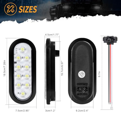 6-Inch Oval White LED Trailer Tail Lights 2PCS, 10 LEDs Stop Turn Tail Brake Lights, DOT Certified, IP67 Waterproof Surface Mount, for Truck RV Boat Trailer - color: 03-2PCS WHITE