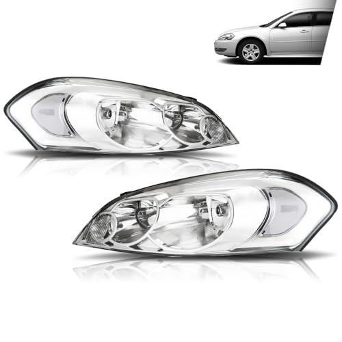 G-PLUS Headlights Assembly, Fit 2006-2007 Chevy Monte Carlo/2006-2013 Chevy Impala/2014-2016 Chevy Impala Limited Bumper Headlamps, Clear Lens Chrome Housing Clear Reflector,faros delanteros - size: [Clear] 2006-2013 Impala