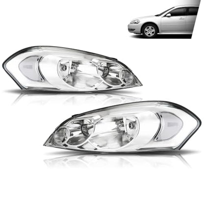 G-PLUS Headlights Assembly, Fit 2006-2007 Chevy Monte Carlo/2006-2013 Chevy Impala/2014-2016 Chevy Impala Limited Bumper Headlamps, Clear Lens Chrome Housing Clear Reflector,faros delanteros - size: [Clear] 2006-2013 Impala