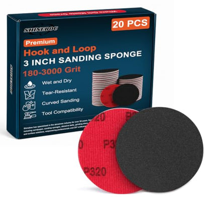 Shinboc 20 PCS 3 Inch Sanding Sponge 320 Grit, Hook and Loop Sanding Disc - style: 320 Grit