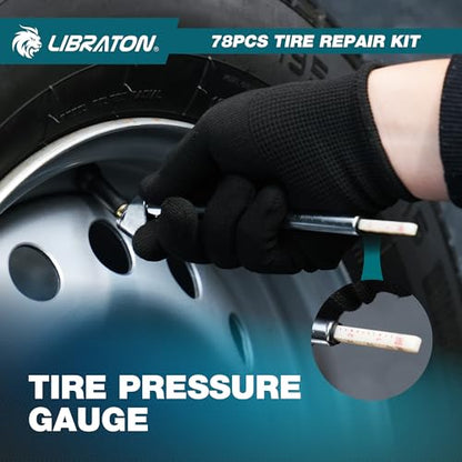 LIBRATON Tire Plug Kit, 78PCS Tire Repair Kit, Professional Tire Patch Kit