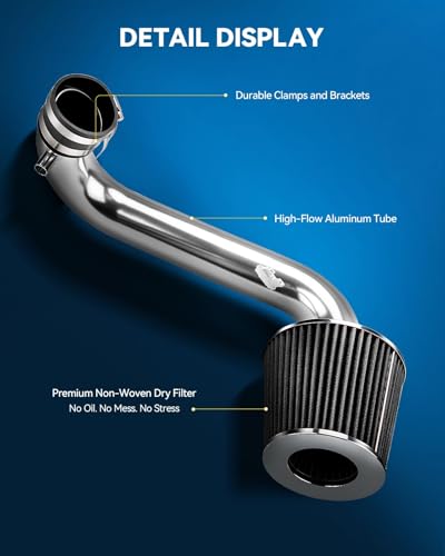 PHILTOP 2.5in Cold Air Intake Kit for 2001-2005 Honda Civic 1.7L, Black - color: Black, size: 2001-2005 Honda Civic 1.7L