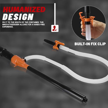 FUELIO Fuel Transfer Pump - Battery Operated Gas Pump - Battery Powered Water Pump - Liquid Transfer Pump for Water Gasoline Pump With Clip, 2.2GPM, 3FT Long Hose - color: OR11