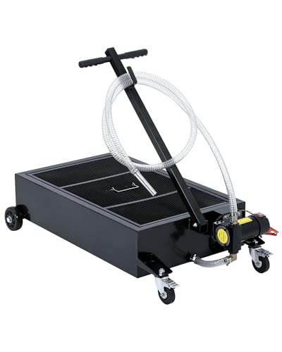 20 Gallon Low Profile Oil Drain Pan with 12V Electric Pump, Large Capacity Rolling Oil Change Tank, 8.2ft Discharge Hose & Folding Handle for Trucks, Buses, RVs and Cars - color: Black, size: 20 Gallon with 12V Electric Pump