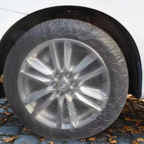 iplusmile 10Pack Clear Disposable Tire Covers with Elastic Band - Universal Plastic Wheel Protectors for RV, Truck, Trailer - Transparent Tire Rim Sleeves for Auto Painting, Maintenance & Storage