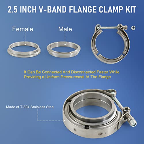 2.5" V-Band Flange & Clamp Kit 2PC Replacement For Turbo Exhaust Downpipes - size: 2.5"
