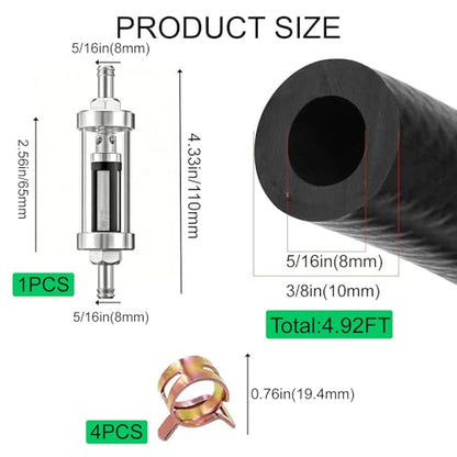 Universal 5/16" Inlet/Outlet Fuel Filter Clear View Glass - size: 5/16''