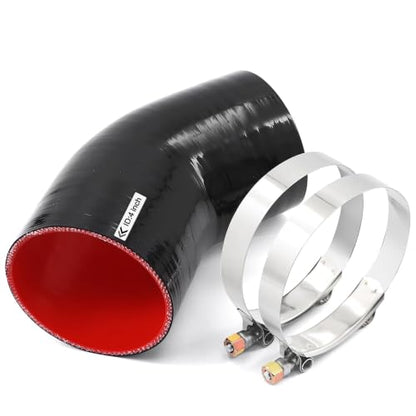 45 Degree ID 4 Inch Elbow Silicone Coupler Hose 4 Ply Polyester Reinforcement With 2 Steel T Clamps,Intercooler,Turbo,Intake Pipe - size: 45° 4"