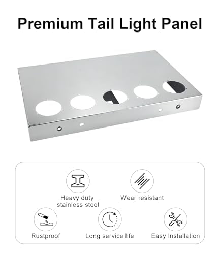 Tail Light Panel Stainless Steel Chrome Finish with Five 4.49" Round Light Cutouts, Rear Center Light Panel with a Backing Panel for Semi Truck Trailers - style: 5x4.49" Round Holes