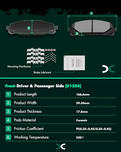 SCITOO Ceramic Front Rear Disc Brake Pads Sets For Highlander 2008-2013 - size: Front D1324 & Rear D1325