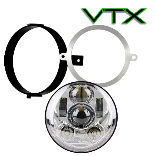 SLK-Lights VTX 5.75 inch Chrome Round LED Projector Daymaker Headlight with Bracket and Hardware - Easy to Install, Plug and Play Motorcycle Headlight for Honda VTX 1300, 1800 - color: Chrome