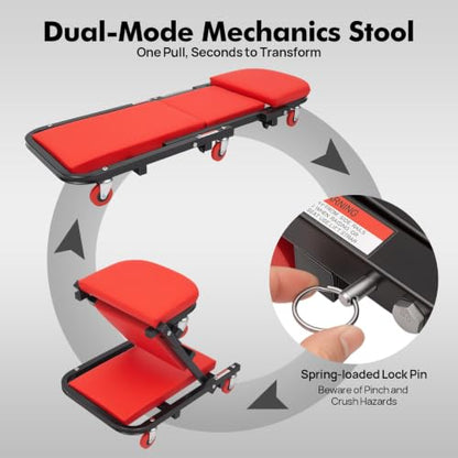 Foldable Z Garage Creeper 40inch, 2 in 1 Mechanic Creeper Stool