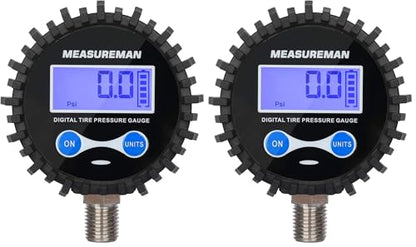MEASUREMAN 2-1/2" Dial Size Digital Air Pressure Gauge with 1/4'' NPT Bottom Connector and Protective Boot, 0-200psi, Accuracy 1%, Battery Powered, with LED Light (Pack of 2) - size: Long thread (Pack of 2), style: 0-200psi