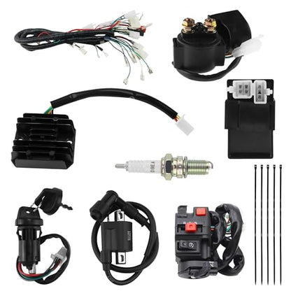 PRO BAT ATV Electric Wiring Harness 6-Pin AC CDI 4-Wire Rectifier - color: W Spark Plug & B Ignition Coil & B Regulator