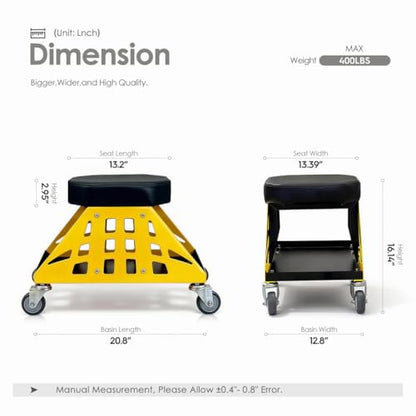 Mechanic Stool 400 LBS Capacity Garage Stool Gift for Men, Heavy Duty Rolling Mechanics Seat, Tools for Automotive Auto Repair (Yellow) - color: Yellow