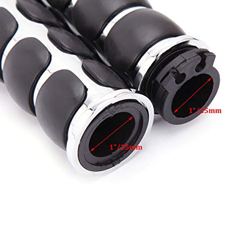 Pair of 1" Dual Chrome Motorcycle Bar End Hand Grips Handlebar Compatible with Cruisers Harley Yamaha Suzuki - color: Chrome#3