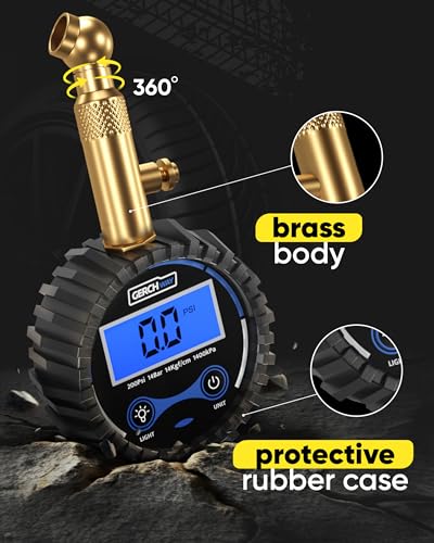 GERCHWAY Digital Tire Pressure Gauge for Cars — 200 PSI - size: 3х1.4х5.4