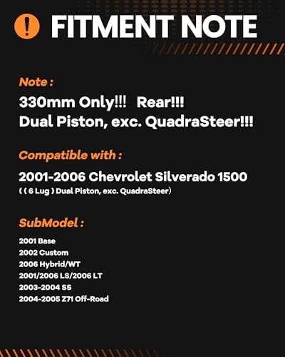 MOTOREVO Rear Brake Pads and Rotors Kit Compatible with Silverado 1500 [ 2001-2006 ], High-Carbon Alloy Drilled & Slotted Discos de Frenos Delanteros [ 13in, App Specific ] [ Dual Piston, 6 Lug ] - color: Rear, size: Rear 2001-2006 330mm Dual Piston, exc.