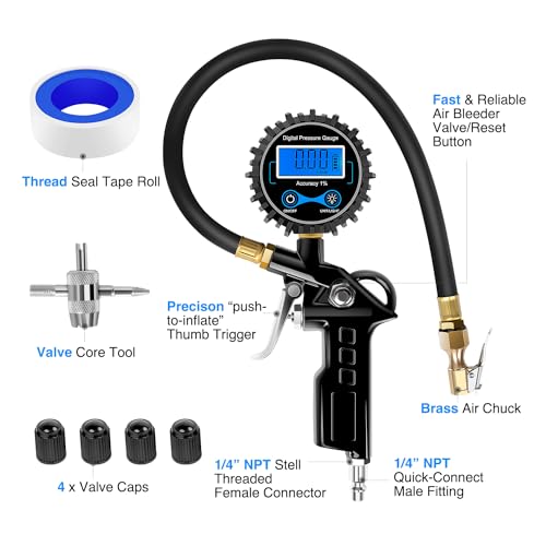 Nilight Digital Tire Inflator Portable Pressure Gauge 250 PSI Air Chuck - color: Tire Inflator Gauge Style 1