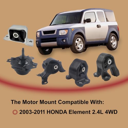 5PCS Engine Motor & Trans Mount Set Compatible with 2003-2011 Honda Element 2.4L 4WD , Automatic Trans Mount, Replace# A6597, A4573, A65010, A4504, A4579,A4506 - size: 2003-2011 Element 2.4L