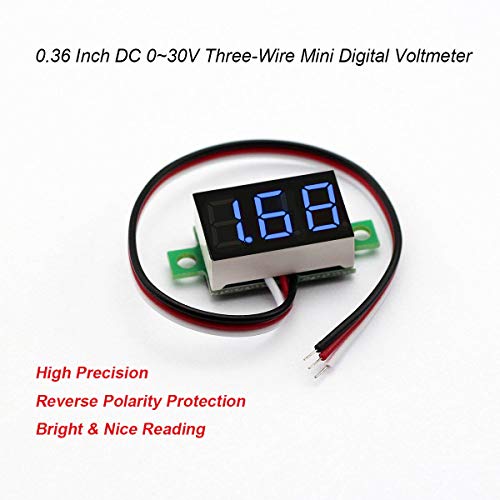 Pack of 5 DC 0-30V Digital Voltmeter, 3-Wire Voltage Gauge, Blue LED