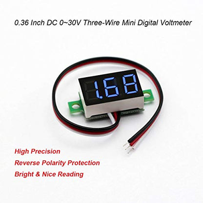 Pack of 5 DC 0-30V Digital Voltmeter, 3-Wire Voltage Gauge, Blue LED