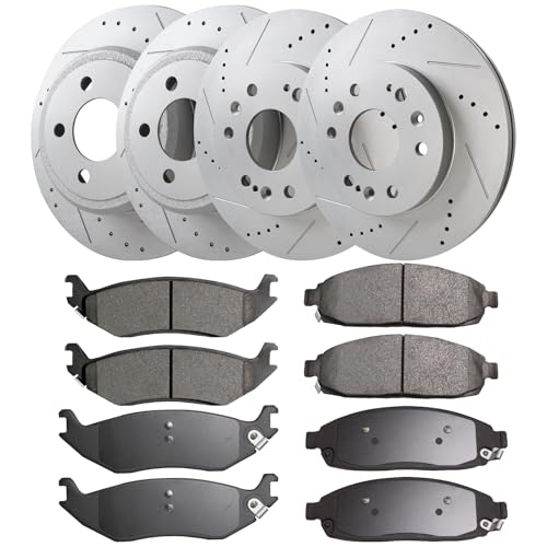 Brake Kit Replacement Front & Rear 4pcs Brake Rotors + 8pcs Pads Fit For Chrysler Aspen 2007-2009,For Dodge For Durango 2007-2009,For Dodge Ram 1500 2006-2010,For Ram 1500 2011-2018 - color: 53005R+53006R+D1084+D898