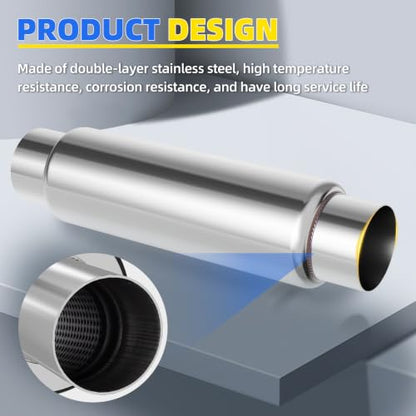 3" Inlet Exhaust Resonator, 3" Inlet/Outlet 16" Overall Length Exhaust Resonator Muffler, Straight Through Stainless Steel Muffler - size: 3" Inlet 16" Overall Length