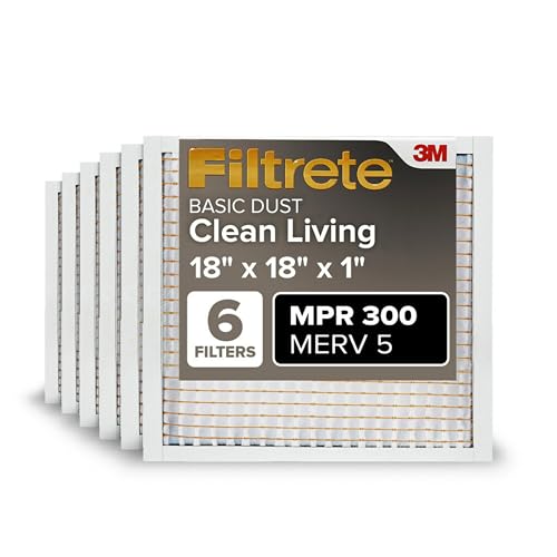 Filtrete 18x18x1 Air Filter, MERV 5, MPR 300, 6 HVAC Filters - size: 18x18x1