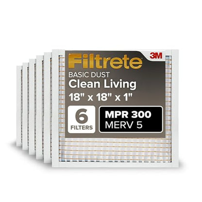 Filtrete 18x18x1 Air Filter, MERV 5, MPR 300, 6 HVAC Filters - size: 18x18x1