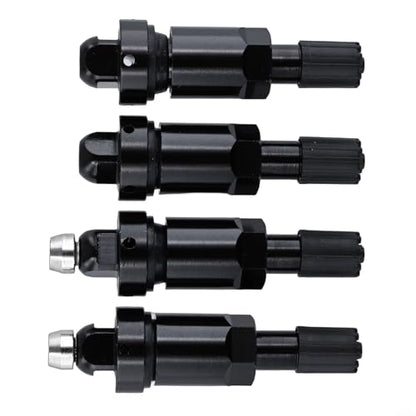 4PCS TPMS Tire Valve Stem Replacement Kit with Aluminum Alloy Stem, Rubber and Metal Seals, Fixing Nut, Black Valve Stems for Car and Truck Wheels Offering Reliable Airtight Seal