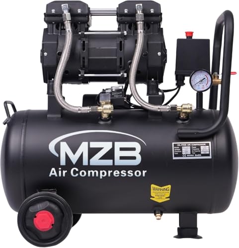 MZB 6.4 Gallon Ultra Quiet Air Compressor 110V/60Hz 7.41CFM 1.5HP, MAX 115PSI Steel Tanks Oil-Free 70dB Noise Level Air Compressor with Wheels for Spray Painting, Auto Repair, Carpentry Decoration - size: MZB-1100H-24